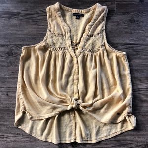 American Eagle gold mustard yellow button front tank top